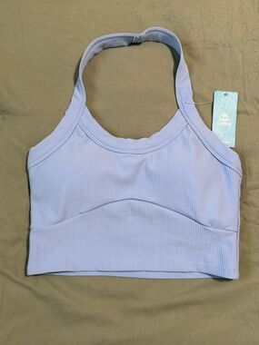NWT Cupshe Light Blue Seamless Ribbed Sports Bra/Crop Top, Size Small